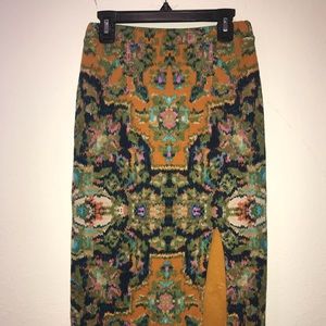 Anthropologie high waisted patterned skirt w slit